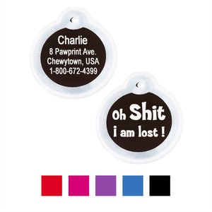 GoTags Anodized Aluminum Personalized Silencer Dog & Cat ID Tag, "Oh...I am lost", Black