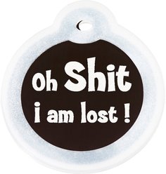 GoTags Anodized Aluminum Personalized Silencer Dog & Cat ID Tag, "Oh...I am lost", Black slide 2 of 5