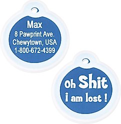 GoTags Anodized Aluminum Personalized Silencer Dog & Cat ID Tag, "Oh...I am lost", Blue