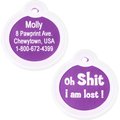 GoTags Anodized Aluminum Personalized Silencer Dog & Cat ID Tag, "Oh...I am lost", Purple