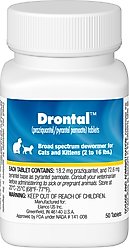 Drontal Dewormer for Tapeworms, Roundworms, Hookworms for Cats, 50 tablets