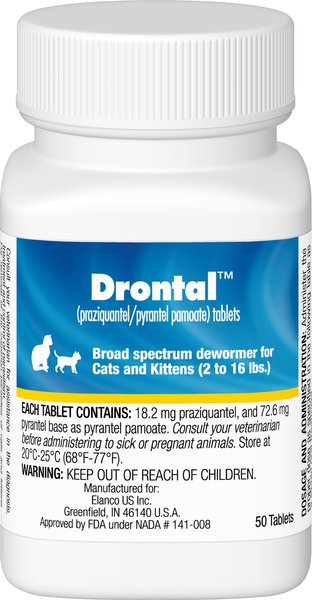Drontal Dewormer for Tapeworms, Roundworms, Hookworms for Cats, 50 tablets slide 1 of 7