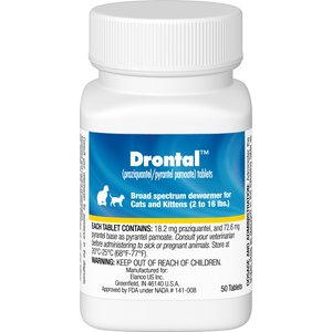 Drontal Dewormer for Tapeworms, Roundworms, Hookworms for Cats, 50 tablets