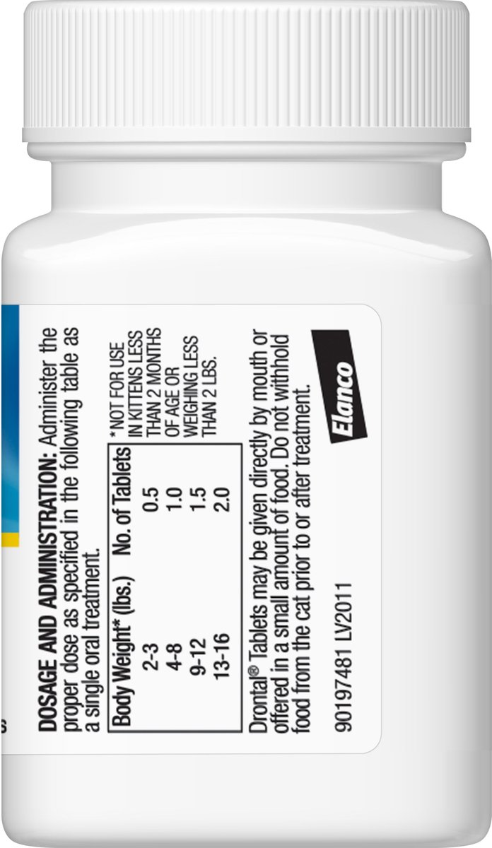 DRONTAL Dewormer for Tapeworms, Roundworms, Hookworms for Cats, 50 tablets