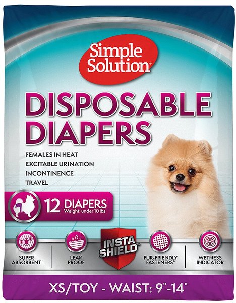 Simple Solution Disposable Female Dog Diapers, X-Small: 9 to 14-in waist, 12 count slide 1 of 9