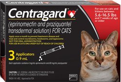 Centragard Topical Solution for Cats, 5.6-16.5 lbs, (Red Box), 3 Doses (3-mos. supply)