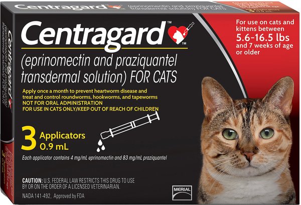 Centragard Topical Solution for Cats, 5.6-16.5 lbs, (Red Box), 3 Doses (3-mos. supply) slide 1 of 5