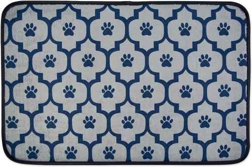Discontinued - BONE DRY Lattice Paw Print Dog & Cat Food Mat, Navy, Small -  Chewy.com