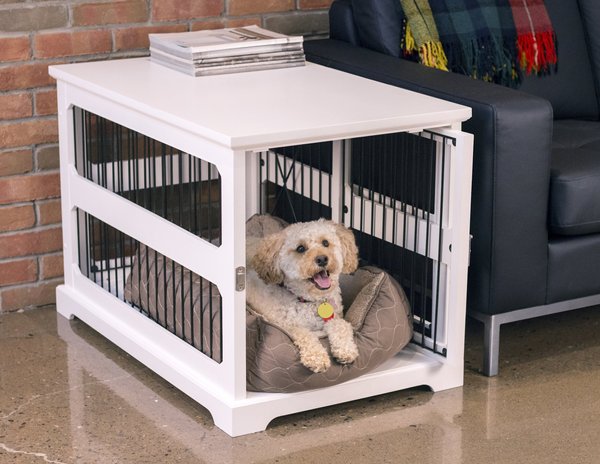 Merry Products Slide Aside Single Door Furniture Style Dog Crate & End Table, White, 35 inch slide 1 of 9