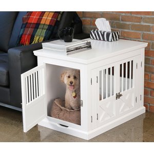 Merry Products 3-Door Furniture Style Dog Crate, White, 30 inch