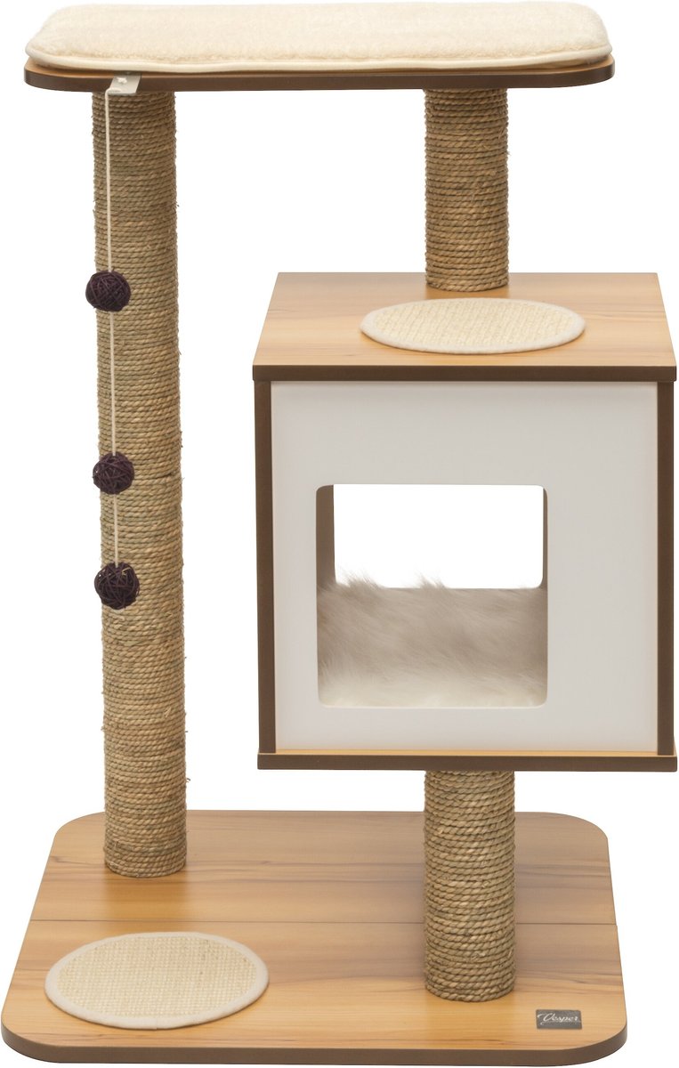 VESPER Base 32in Modern Cat Tree & Condo, Walnut