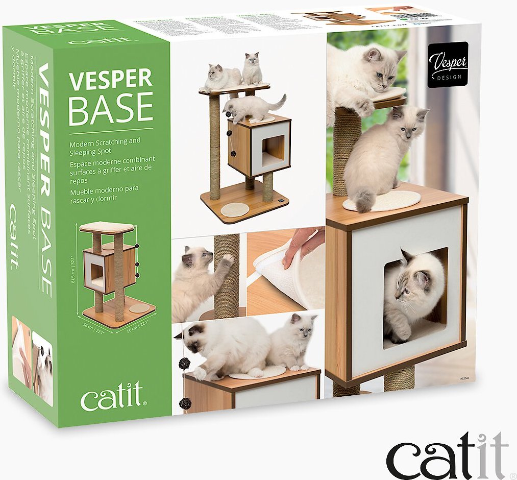 VESPER Base 32in Modern Cat Tree & Condo, Walnut
