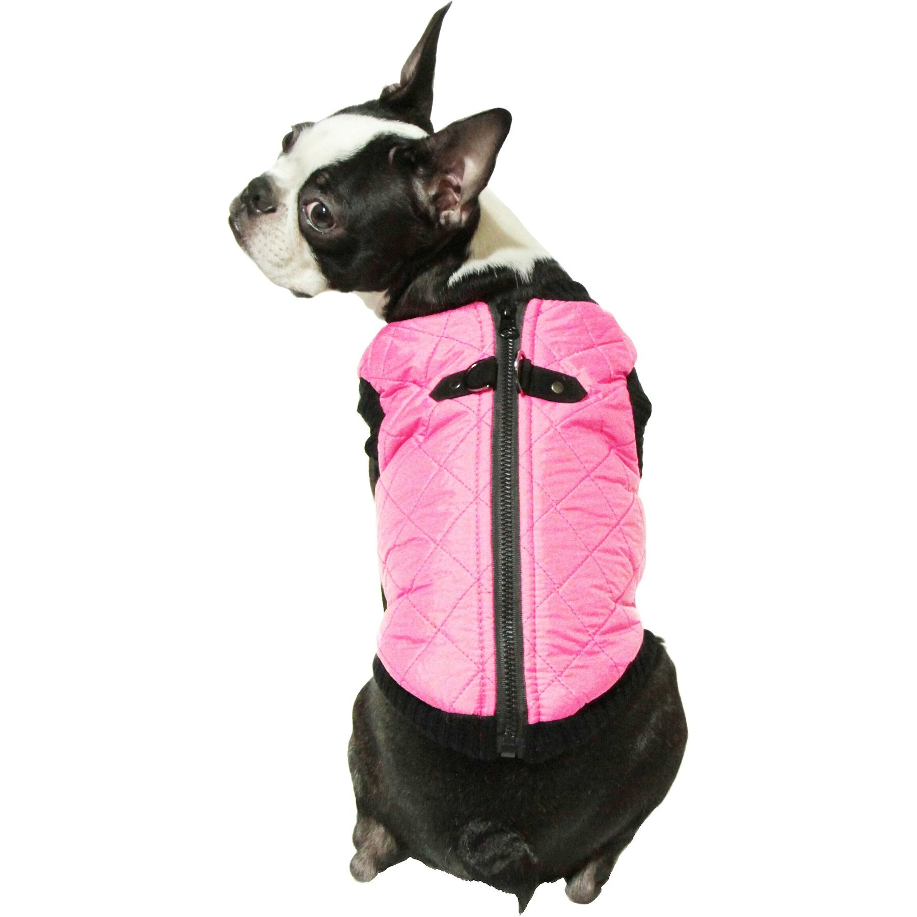 Gooby Quilted Bomber Fashion Dog Vest, Pink, Medium