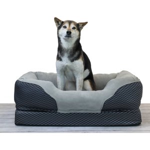 BarksBar Snuggly Sleeper Orthopedic Bolster Dog Bed w/Removable Cover, Gray, Medium