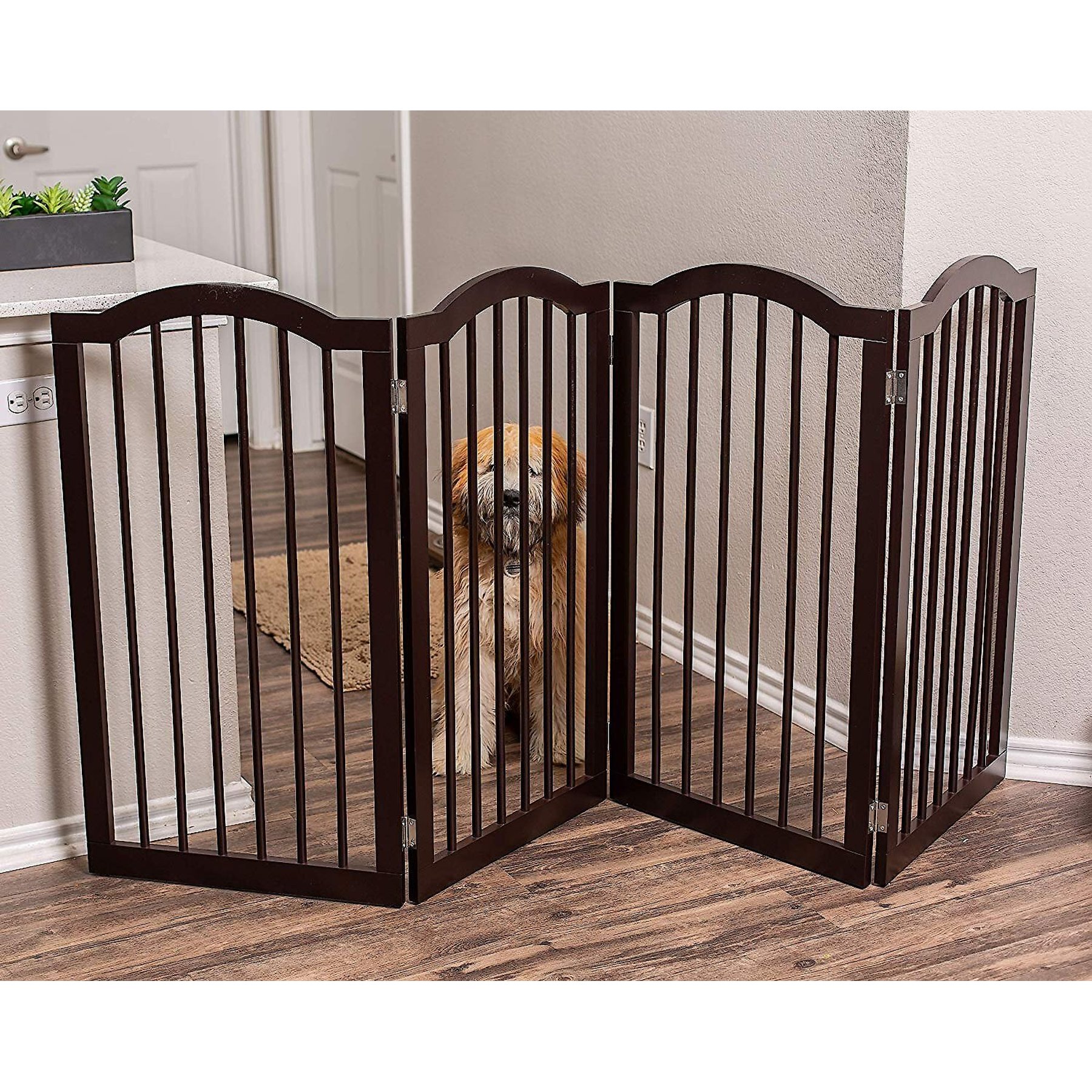 INTERNET'S BEST Traditional Arch Pet Gate, Espresso, 36-in, 4-Panel ...