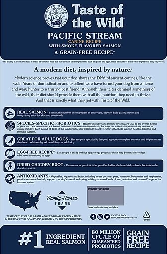 Taste of the Wild Pacific Stream Smoke-Flavored Salmon Grain-Free Dry Dog Food, 28-lb bag