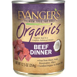 Evanger's Organics Beef Dinner Grain-Free Canned Dog Food, 12.5-oz, case of 12