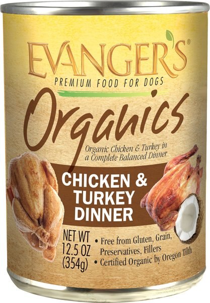 Evanger's Organics Chicken & Turkey Grain-Free Canned Dog Food, 12.8-oz, case of 12 slide 1 of 1
