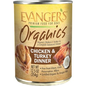 Evanger's Organics Chicken & Turkey Grain-Free Canned Dog Food, 12.8-oz, case of 12