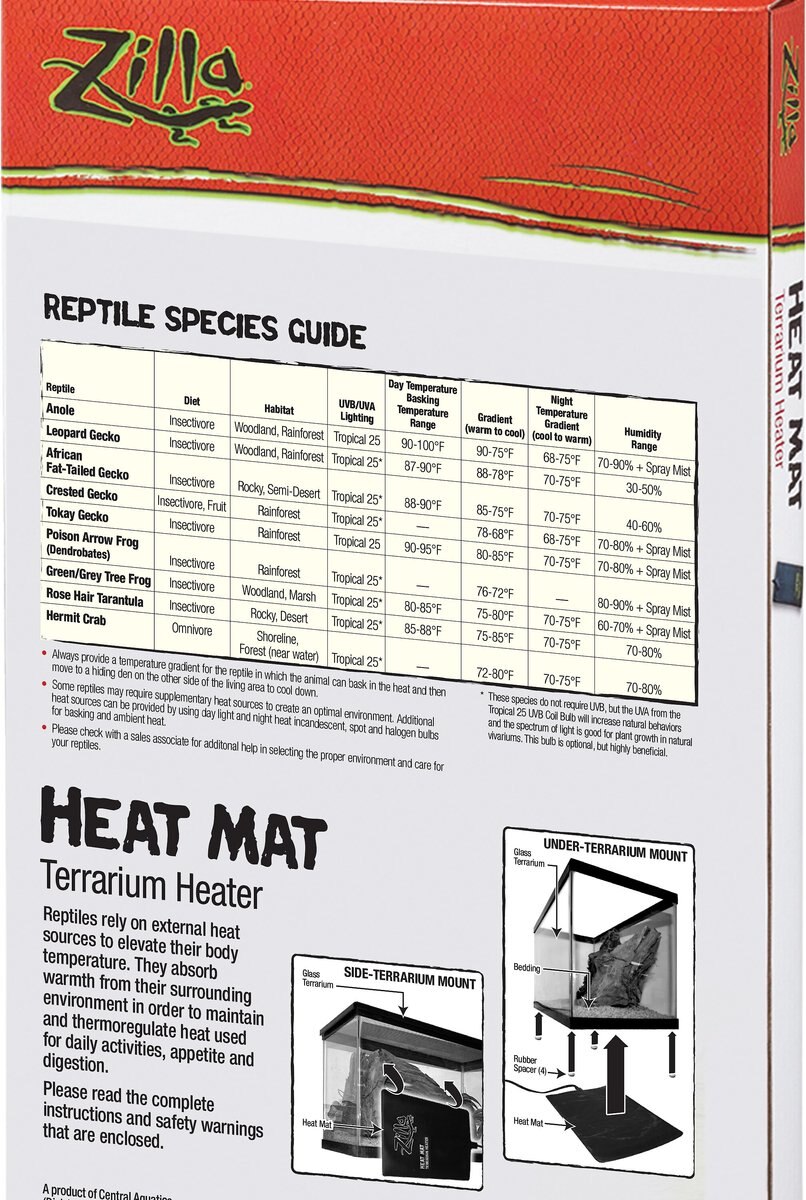 ZILLA Terrarium Heat Mat Reptile Heater, 16watt