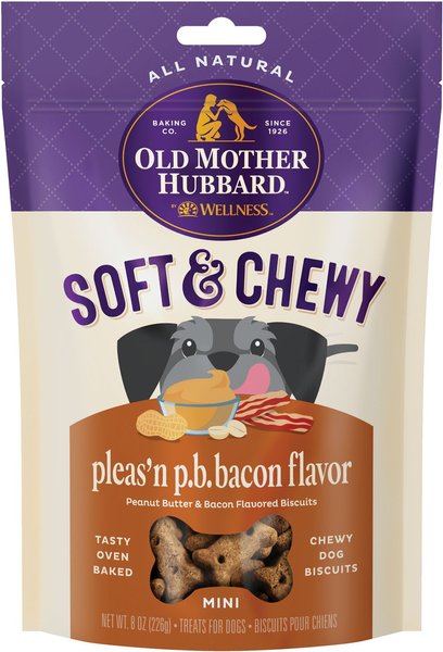 Old Mother Hubbard by Wellness Soft & Chewy Pleas'n P.B.Bacon Natural Mini Oven-Baked Biscuits Dog Treats, 8-oz bag slide 1 of 7