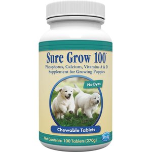 PetAg Sure Grow 100 Calcium & Phosphorus Chewable Supplement Tablets for Puppies 8 Weeks & Older, 100 count
