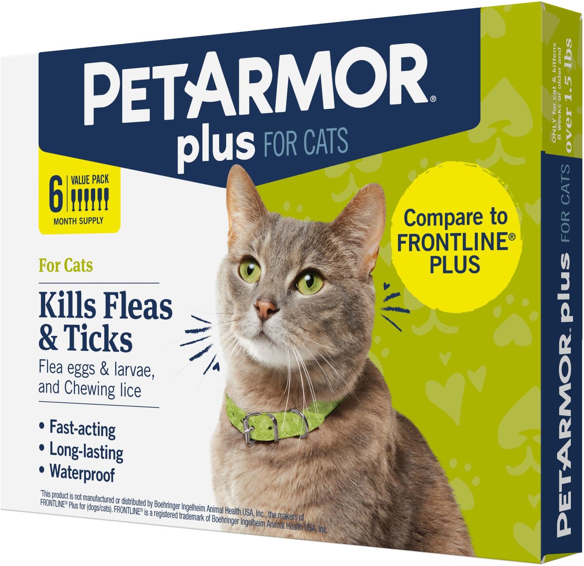 PETARMOR Plus Flea Tick Spot Treatment for Cats over 1.5 lbs 6 Doses 6 mos. supply Chewy