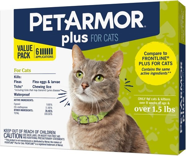 PetArmor Plus Flea & Tick Spot Treatment for Cats, over 1.5 lbs, 6 Doses (6-mos. supply) slide 1 of 8