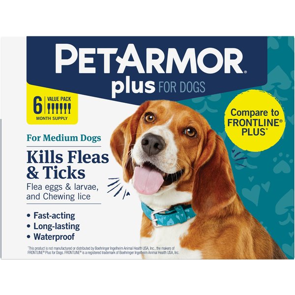 PETARMOR Plus Flea & Tick Spot Treatment For Dogs, 45-88 Lbs, 6 Doses ...