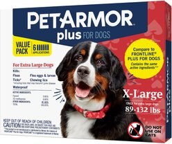 PetArmor Plus Flea & Tick Spot Treatment for Dogs, 89-132 lbs, 6 Doses (6-mos. supply)