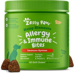 Zesty Paws Hemp Elements Aller-Immune Bites Cheese Flavored Soft Chews Allergy & Immune Supplement for Dogs, 90 count