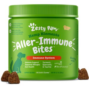 Zesty Paws Hemp Elements Aller-Immune Bites Cheese Flavored Soft Chews Allergy & Immune Supplement for Dogs, 90 count