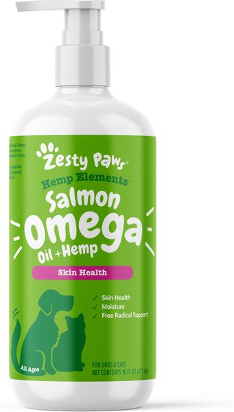 Zesty Paws Hemp Elements Salmon Oil Liquid Skin & Coat Supplement for Dogs & Cats, 16-oz bottle slide 1 of 9