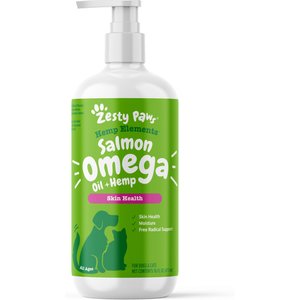 Zesty Paws Hemp Elements Salmon Oil Liquid Skin & Coat Supplement for Dogs & Cats, 16-oz bottle