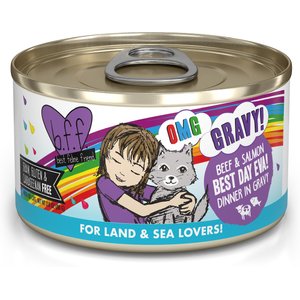 BFF OMG Best Day Eva! Beef & Salmon Dinner in Gravy Grain-Free Canned Cat Food, 2.8-oz, case of 12