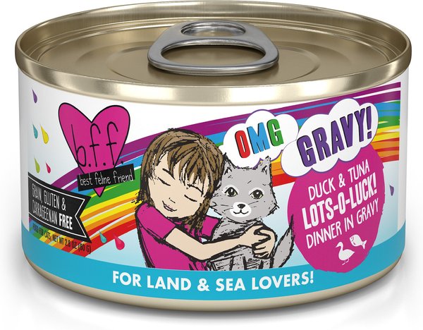 BFF OMG Lots-O-Luck! Duck & Tuna Dinner in Gravy Grain-Free Canned Cat Food, 2.8-oz, case of 12 slide 1 of 10