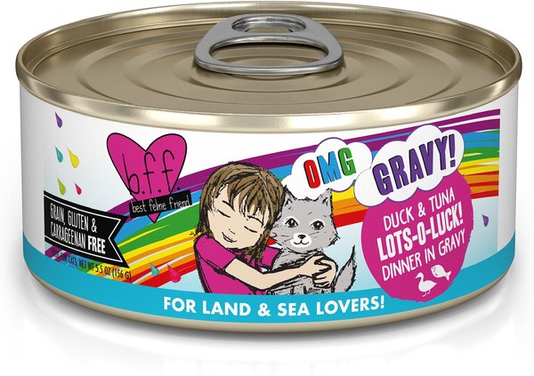BFF OMG Lots-O-Luck! Duck & Tuna Dinner in Gravy Grain-Free Canned Cat Food, 5.5-oz, case of 8 slide 1 of 10