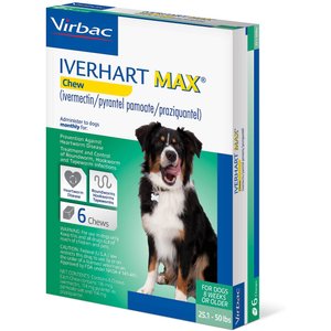Iverhart Max Chew for Dogs, 25.1-50 lbs, (Green Box), 6 Chews (6-mos. supply)