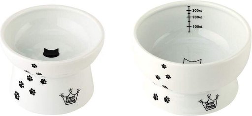 Necoichi Ceramic Elevated Cat Food & Water Bowl Set