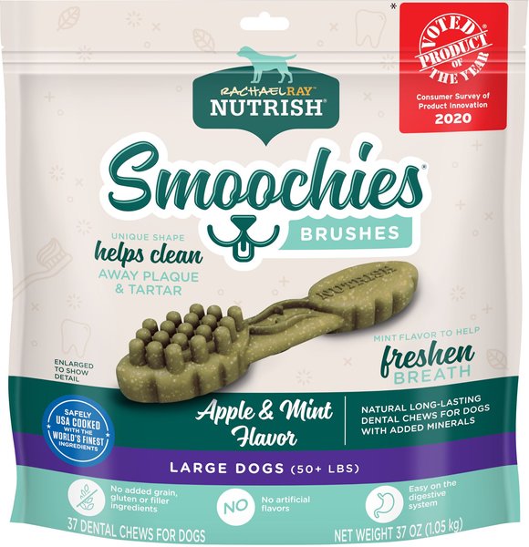 Rachael Ray Nutrish Smoochies Brushes Natural Apple & Mint Flavored Large Dental Dog Treats, 37-oz bag, Count Varies slide 1 of 7