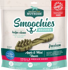 Rachael Ray Nutrish Smoochies Brushes Natural Apple & Mint Flavored Small & Medium Dental Dog Treats, 37-oz bag, Count Varies