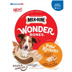 Milk-Bone Wonder Bones Paw Rockers Small/Medium Chicken Flavored Dog Treats, 6 count