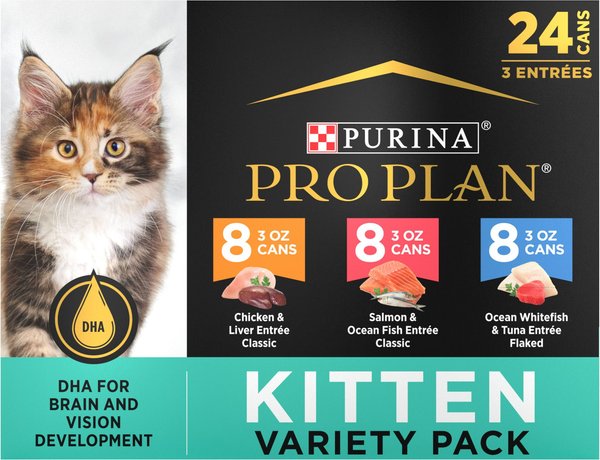 Purina Pro Plan FOCUS Kitten Favorites Wet Kitten Food Variety Pack, 3-oz can, case of 24 slide 1 of 12