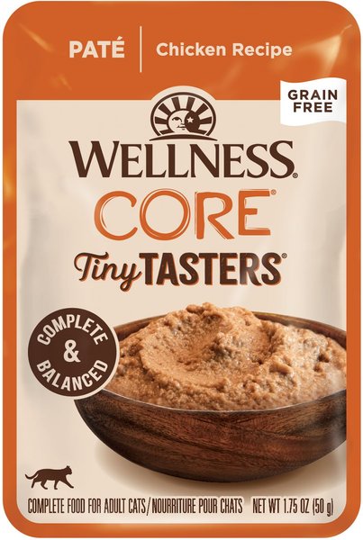Wellness CORE Tiny Tasters Chicken Pate Grain-Free Cat Food Pouches, 1.75-oz, pack of 12 slide 1 of 8