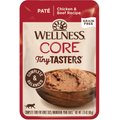 Wellness CORE Tiny Tasters Chicken & Beef Pate Grain-Free Cat Food Pouches, 1.75-oz, pack of 12