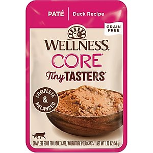 Wellness CORE Tiny Tasters Duck Pate Grain-Free Cat Food Pouches, 1.75-oz, pack of 12
