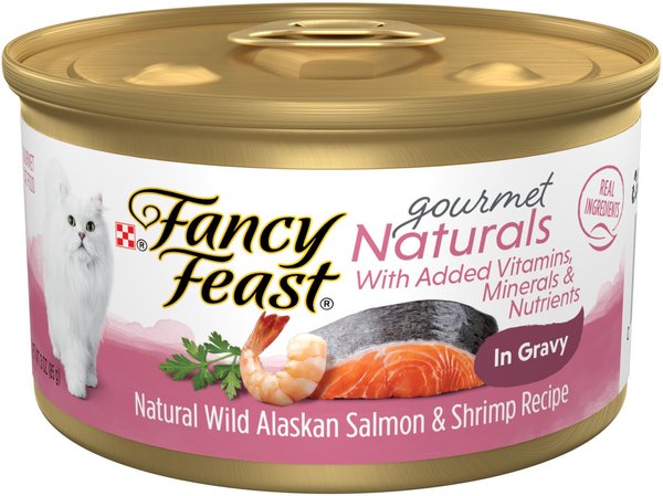 Fancy Feast Gourmet Naturals Wild Alaskan Salmon & Shrimp Recipe in Gravy Canned Cat Food, 3-oz, case of 12 slide 1 of 11
