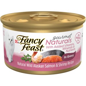Fancy Feast Gourmet Naturals Wild Alaskan Salmon & Shrimp Recipe in Gravy Canned Cat Food, 3-oz, case of 12
