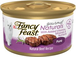 Fancy Feast Gourmet Naturals Beef Recipe Pate Canned Cat Food, 3-oz, case of 12