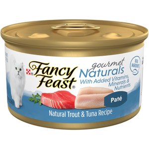 Fancy Feast Gourmet Naturals Trout & Tuna Recipe Pate Canned Cat Food, 3-oz, case of 12